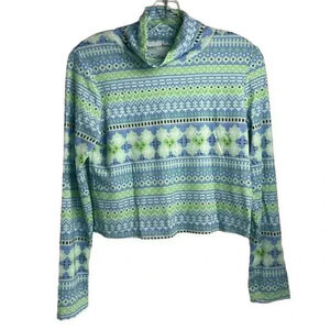 Vintage Supply Women's Size 4 Blue Fair Isle High Neck Cropped Top US 4 y2k‎
